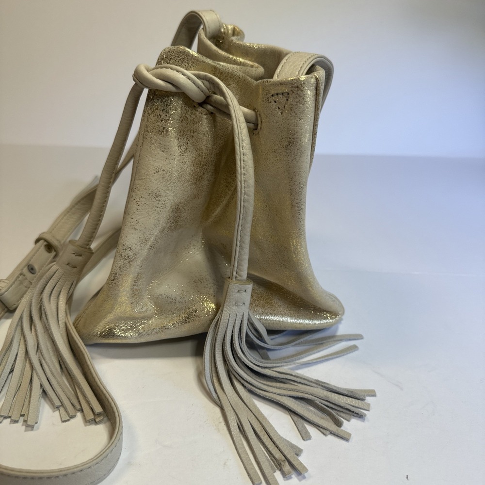 HOBO Original Metallic Gold Triangle Crossbody Bucket Bag - Picture 3 of 9